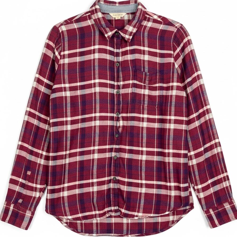 Lucky Brand Plaid Flannel Shirt Dark Red Skater Grunge Open Tail Womens Medium